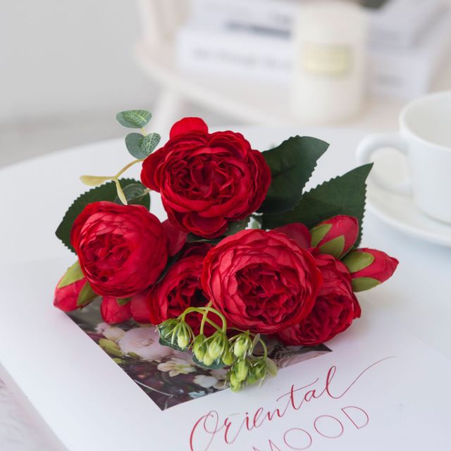 Artificial Fake Red Peony Flowers