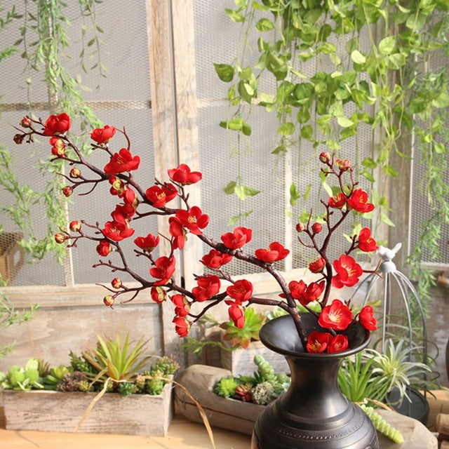 Artificial Fake Red Cherry Blossom Branches with Flowers