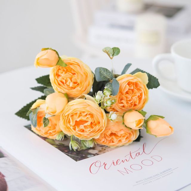 Artificial Fake Yellow Peony Flowers