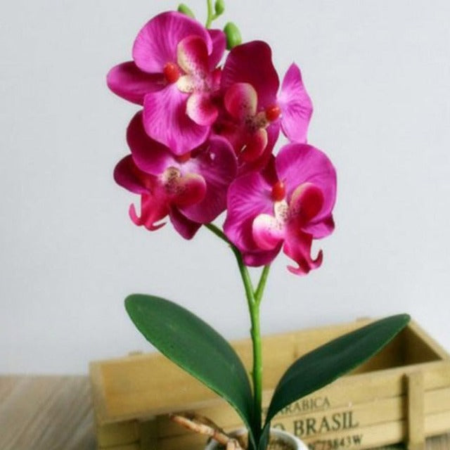 Artificial Fake Dark Pink Orchid for Pot