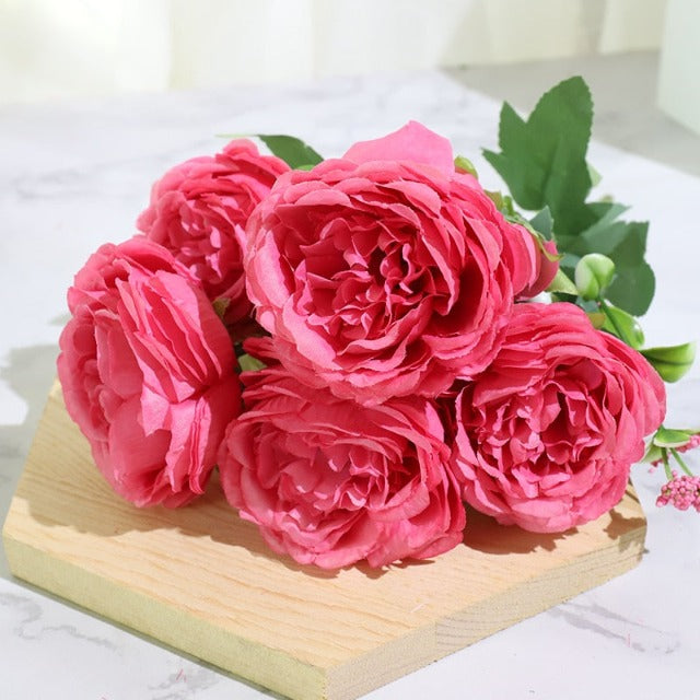 Artificial Fake Dark Pink Peony Flowers