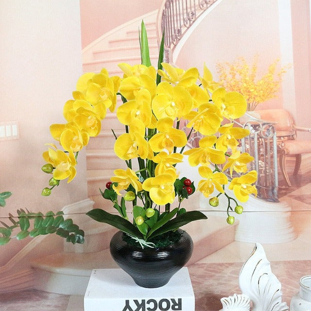 Artificial Fake Yellow Orchid Stem