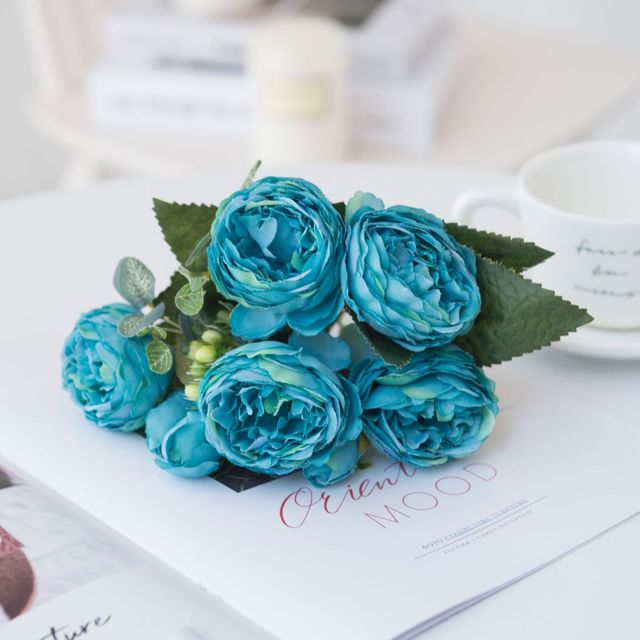 Artificial Fake Blue Peony Flowers