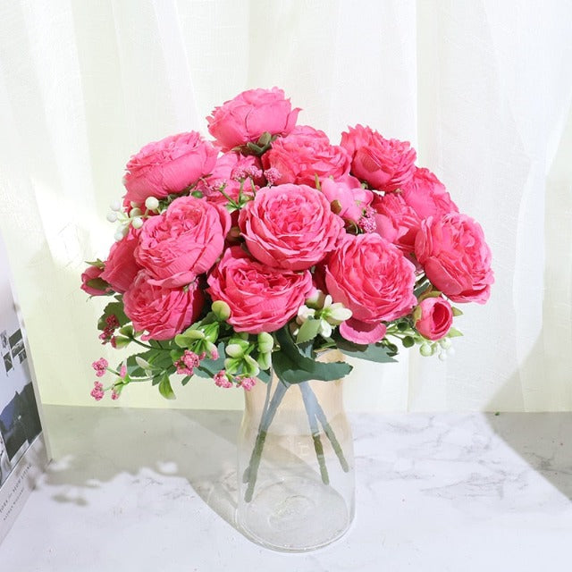 Artificial Fake Dark Pink Peony Flowers