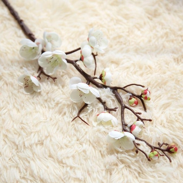 Artificial Fake White Cherry Blossom Branches with Flowers