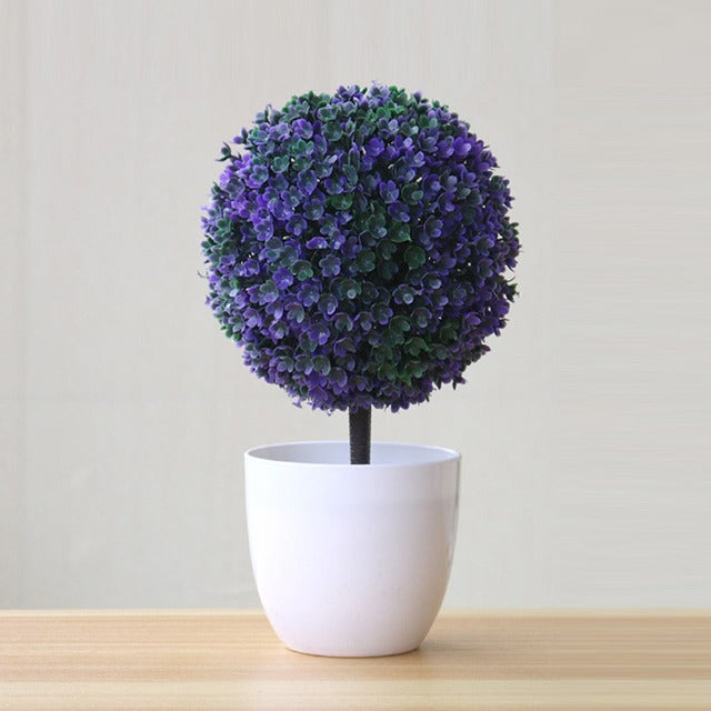 Artificial Fake Blue Topiary Ball in Pot