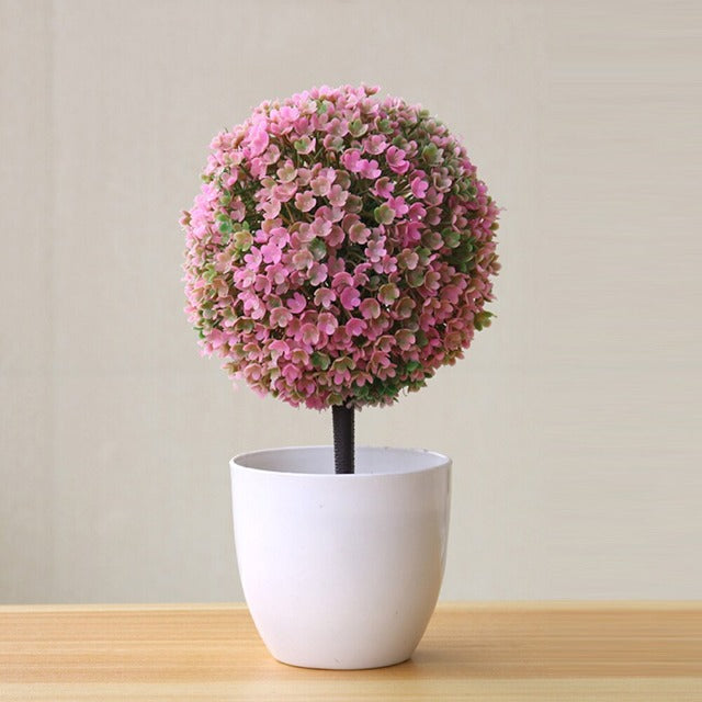 Artificial Fake Pink Topiary Ball in Pot