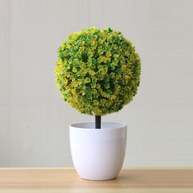 Artificial Fake Yellow Topiary Ball in Pot