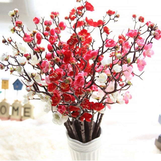 Artificial Fake Red Cherry Blossom Branches with Flowers