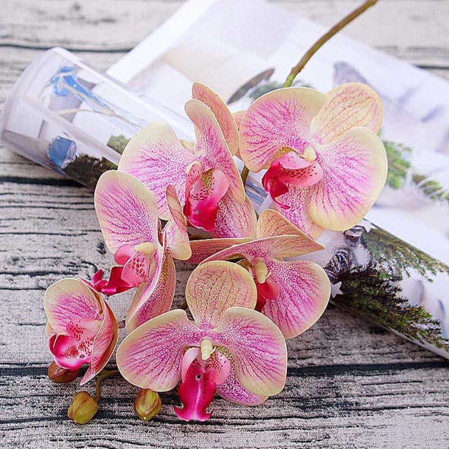 Artificial Fake Pink Yellow Orchid Stem