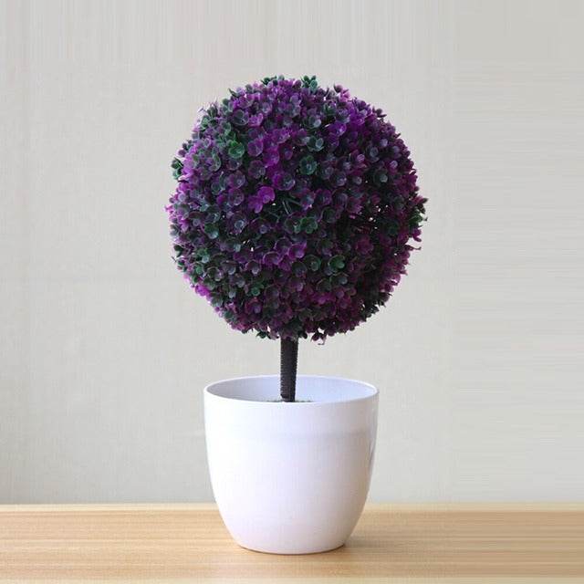 Artificial Fake Purple Topiary Ball in Pot