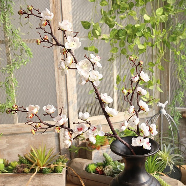 Artificial Fake White Cherry Blossom Branches with Flowers