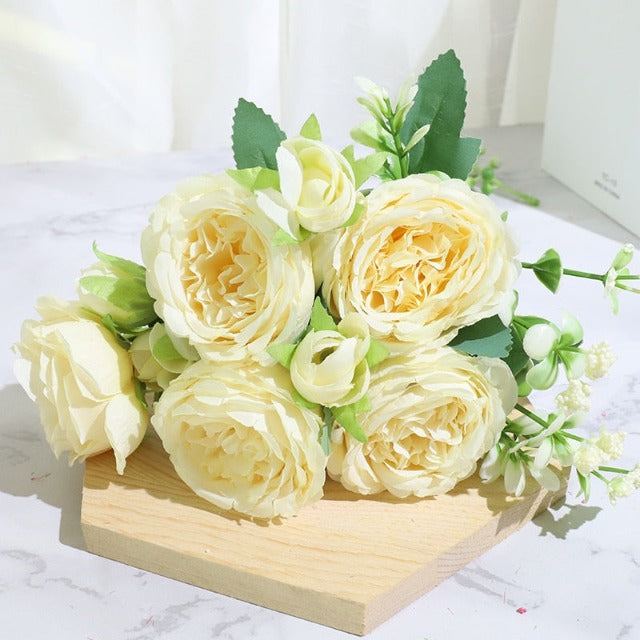 Artificial Fake Cream White Peony Flowers