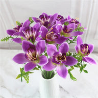 Artificial Fake Purple Orchid Flowers Bouquet 10 Heads