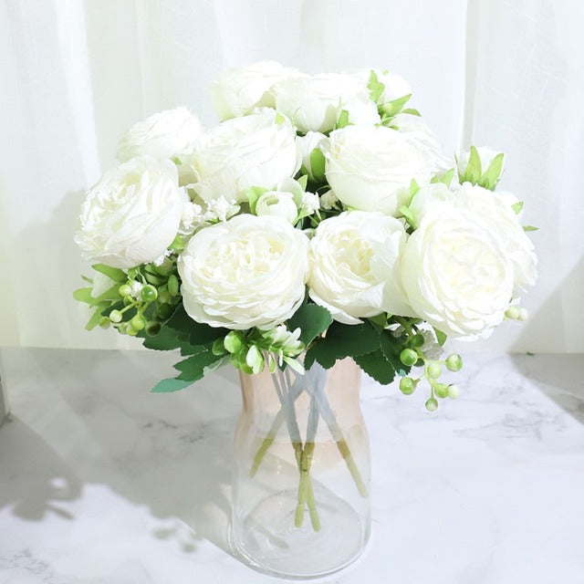 Artificial Fake White Peony Flowers