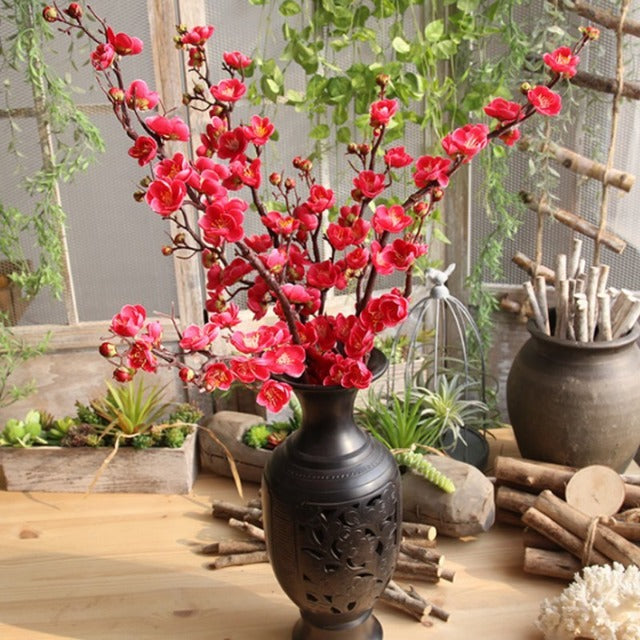 Artificial Fake Rosered Cherry Blossom Branches with Flowers