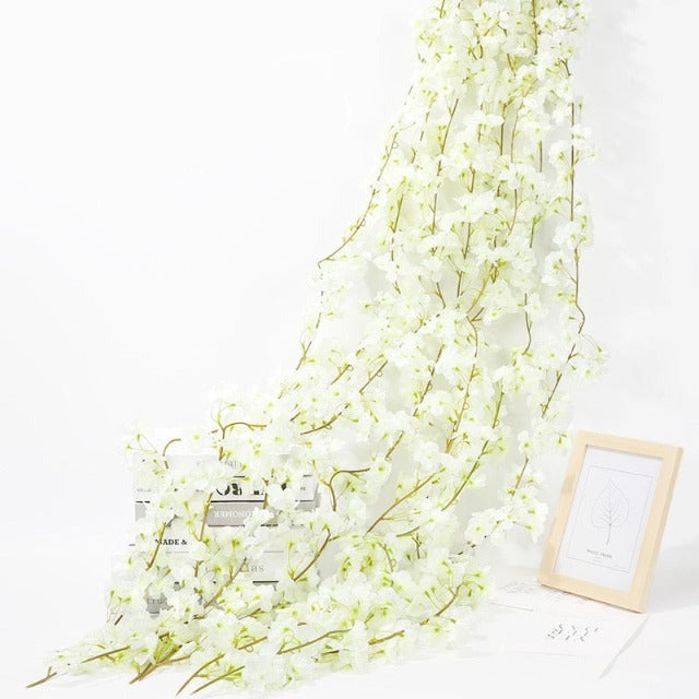 Artificial Fake White Cherry Blossom Flowers Garland