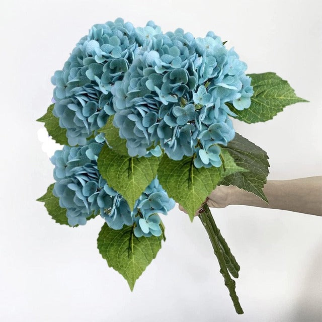 Artificial Fake Sky Blue Hydrangea Flowers Bouquet 3Pcs