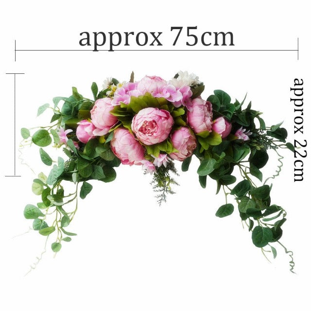 Artificial Fake Pink Peony Flowers Wreath