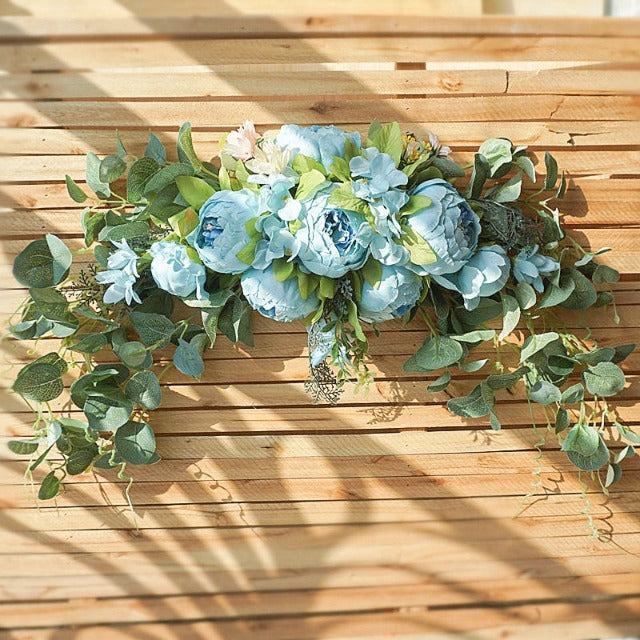 Artificial Fake Blue Peony Flowers Wreath