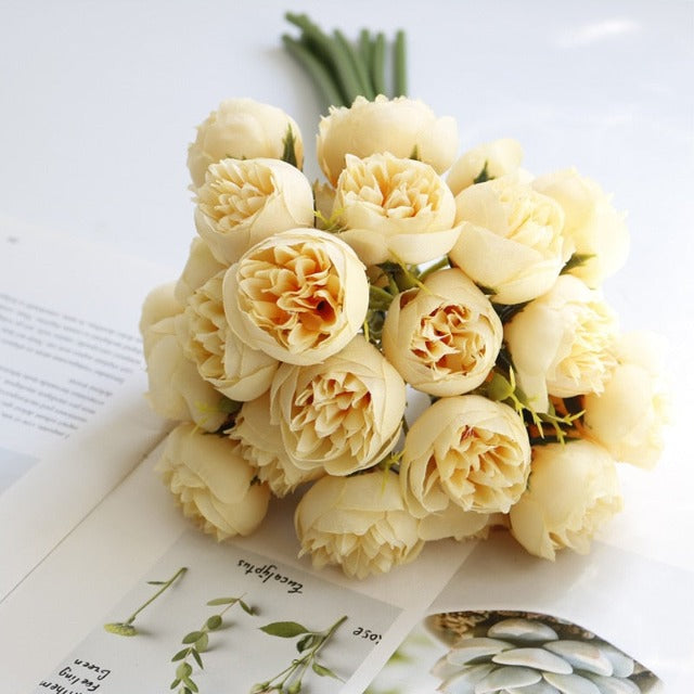Artificial Fake Yellow Peony Flowers Bouquet