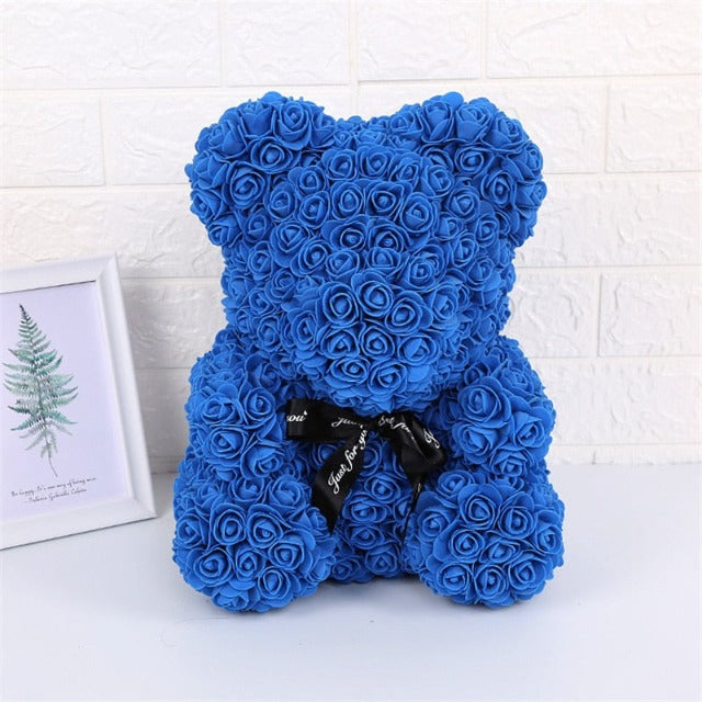 Artificial Fake Blue Roses Bear