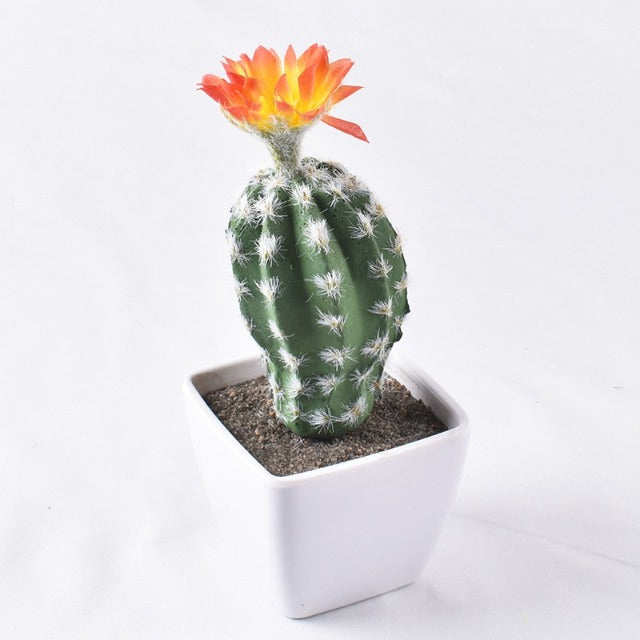 Artificial Fake Mini Round Cactus Plant with Flowers