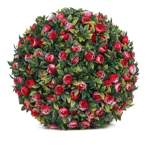 Artificial Fake Topiary Ball with Pink Flowers