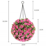 Artificial Fake Hanging Topiary Ball with Pink Flowers