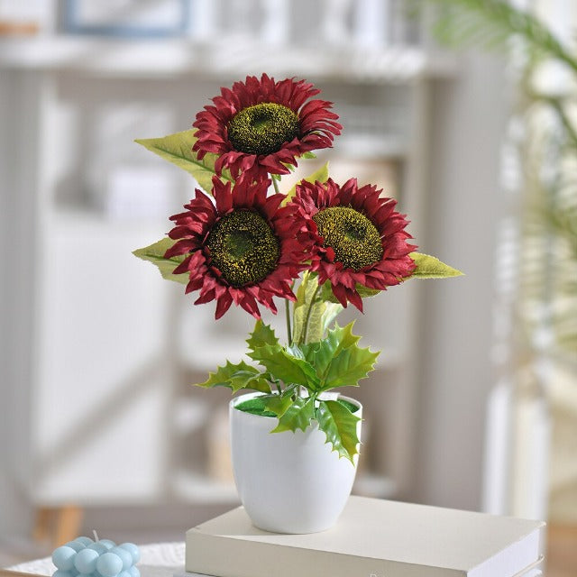 Artificial Fake Red Sunflowers in Pot