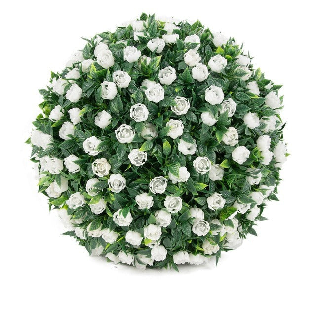 Artificial Fake Topiary Ball with White Roses