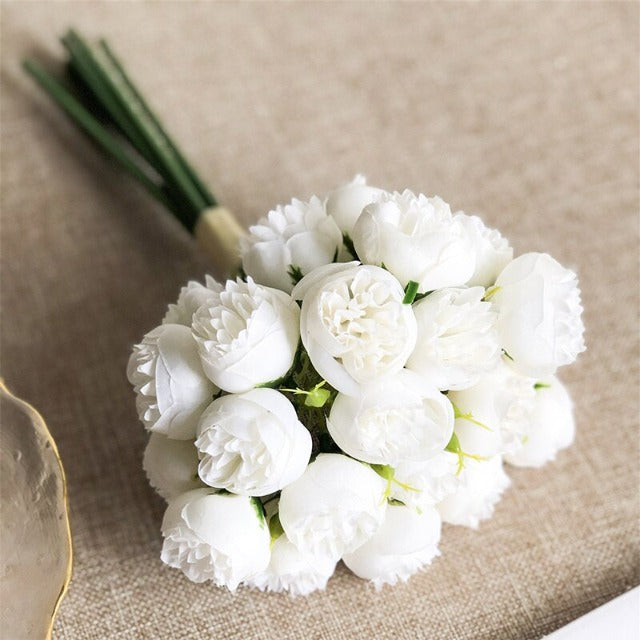 Artificial Fake White Peony Flowers Bouquet