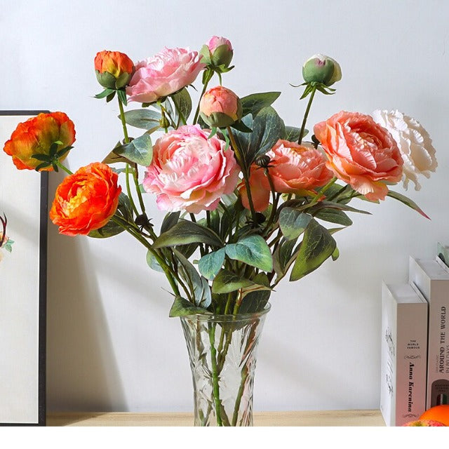 Artificial Fake Orange Peony Flowers Arrangement