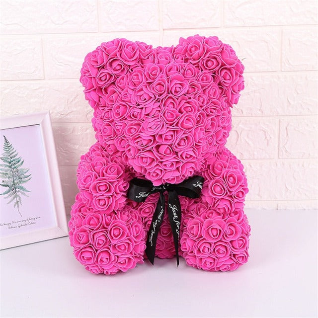 Artificial Fake Dark Pink Roses Bear