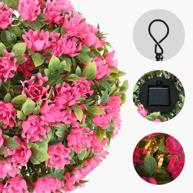 Artificial Fake Hanging Topiary Ball with Pink Flowers