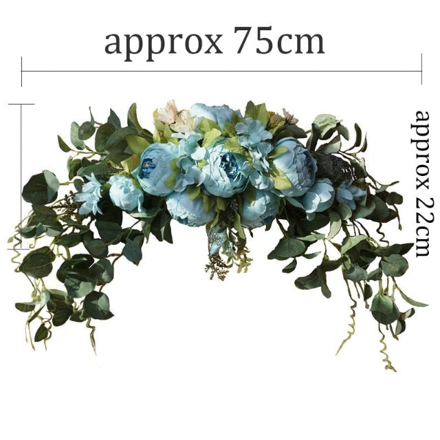 Artificial Fake Blue Peony Flowers Wreath