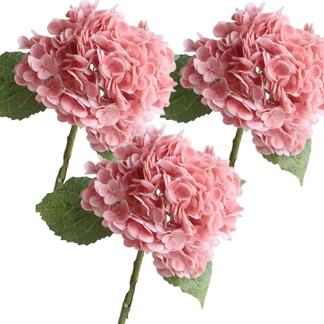 Artificial Fake Dark Pink Hydrangea Flowers Bouquet 3Pcs