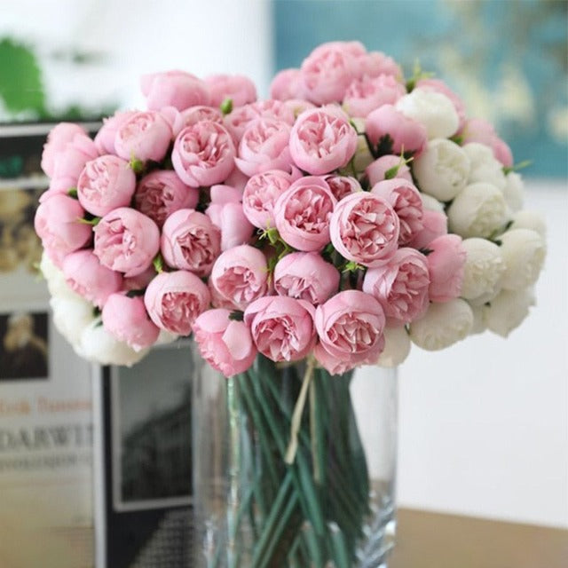 Artificial Fake Pink Peony Flowers Bouquet