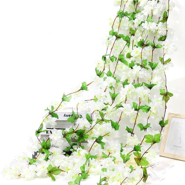 Artificial Fake White Cherry Blossom Flowers Garland