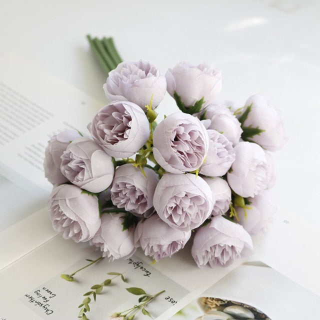 Artificial Fake Purple Peony Flowers Bouquet