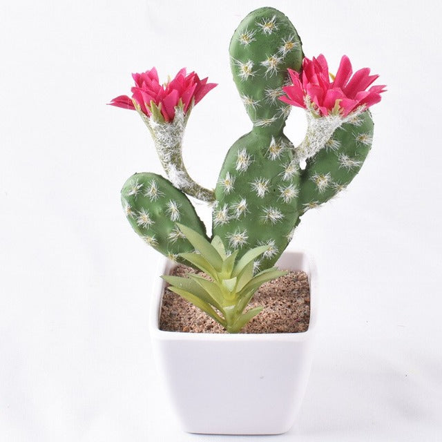 Artificial Fake Small Cactus Plant with Flowers