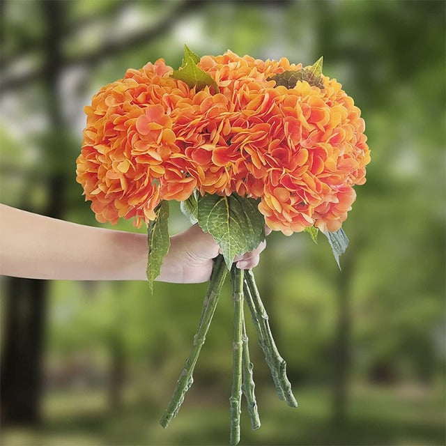 Artificial Fake Orange Hydrangea Flowers Bouquet 3Pcs