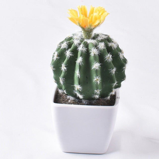 Artificial Fake Mini Round Cactus Plant with Flowers