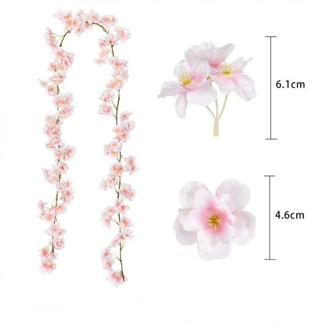 Artificial Fake Dark Pink Cherry Blossom Flowers Garland