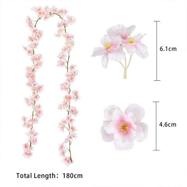 Artificial Fake Pink Cherry Blossom Flowers Garland