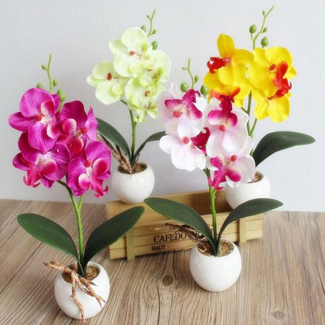 Artificial Fake Dark Pink Orchid for Pot