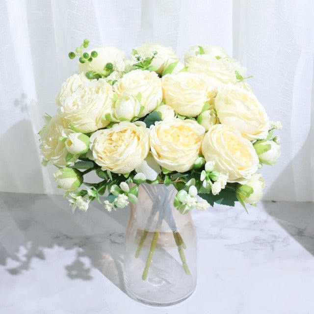 Artificial Fake Cream White Peony Flowers