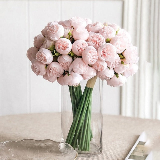 Artificial Fake Light Pink Peony Flowers Bouquet