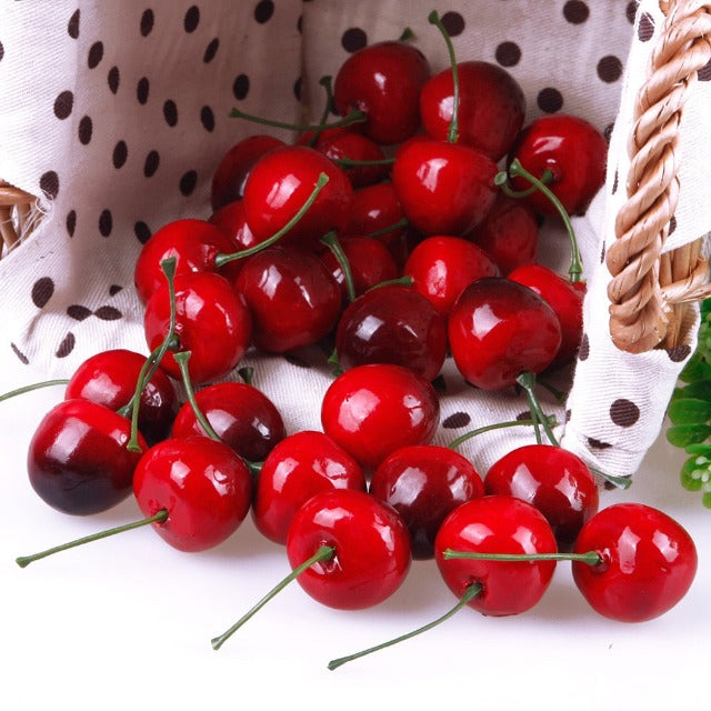 Artificial Fake Dark Red Cherries 30 Pcs